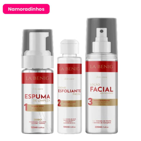Kit Espuma de Limpeza  + Creme Esfoliante Facial + Loção Facial Adstringente La Benig Namoradinhos