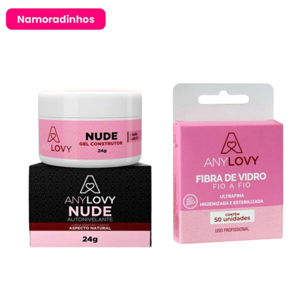 Kit Gel Nude 24g + Fibra AnyLovy 50 unidades Namoradinhos