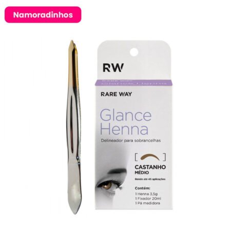 Kit Pinça de Sobrancelha Solingen + Henna Glance Castanho Médio 3,5g Namoradinhos