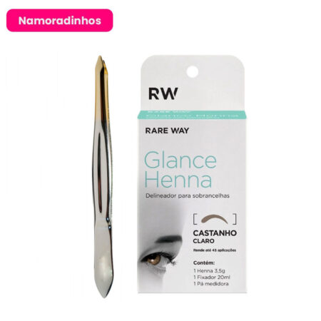 Kit Pinça de Sobrancelha Solingen + Henna Glance Castanho Claro 3,5g Namoradinhos