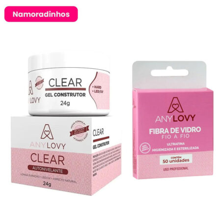 Kit Gel Clear 24g + Fibra AnyLovy 50 unidades Namoradinhos