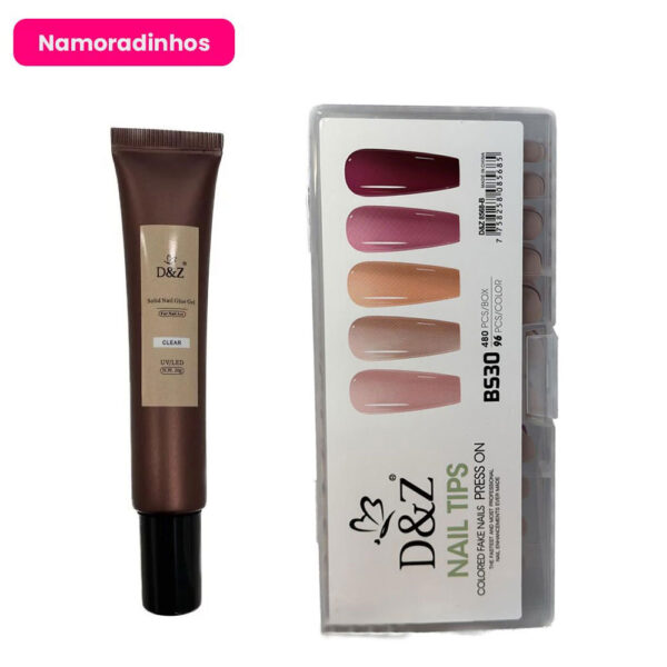 Kit Cola em Gel Clear DZ 20g + Unha Postiça Bailarina Colorida DZ Namoradinhos