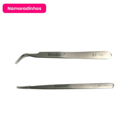 Kit Pinça de Cílios Nagaraku Curvada ST-15 + Pinça de Cílios Nagaraku  ST-11 Namoradinhos