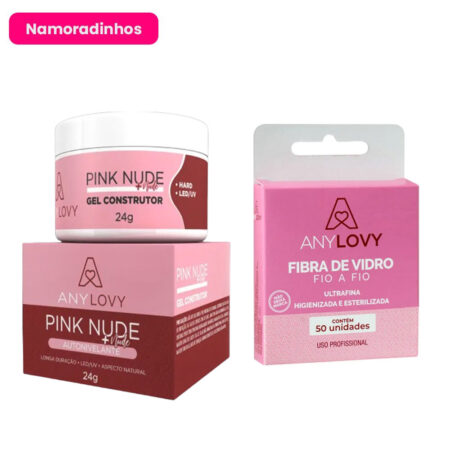 Kit Gel Pink Nude + Nude 24g +  Fibra AnyLovy 50 unidades Namoradinhos