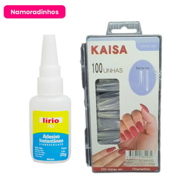 Kit Cola Lírio 20g + Postiça Bailarina Transparente Kaisa 100 unidades Namoradinhos