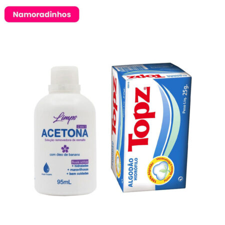 Kit Acetona Limps 95ml  + Algodão Caixinha Topz 25g Namoradinhos
