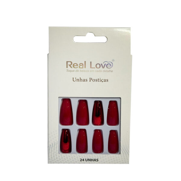 Unha Postiça Vermelha Bailarina Real Love 24 Unidades
