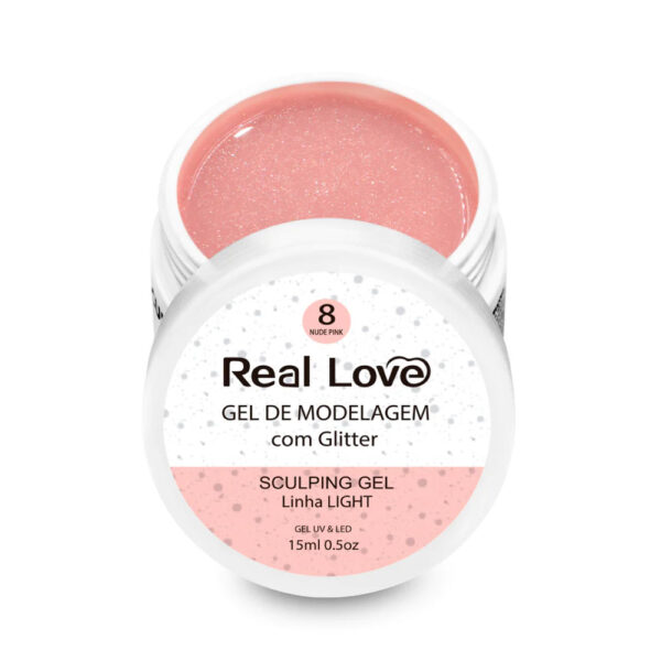 Gel Real Love Nude Pink 8 com Glitter 15ml