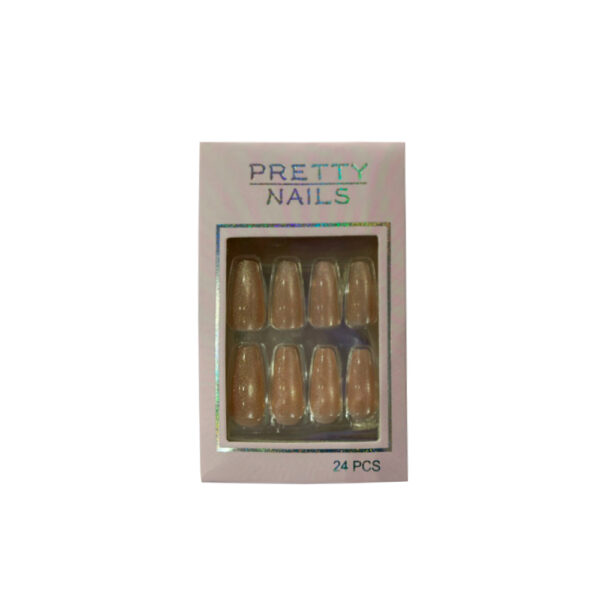 Unha Postiça Olho de Gato Pretty Nails Nude Glitter 24 peças