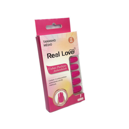 Unha Postiça Autocolante Rosa Real Love 12 Unidades