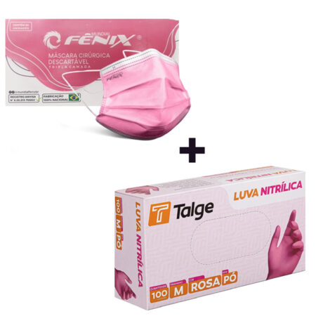 Kit Mascara Fênix + Luva Talge M Rosa