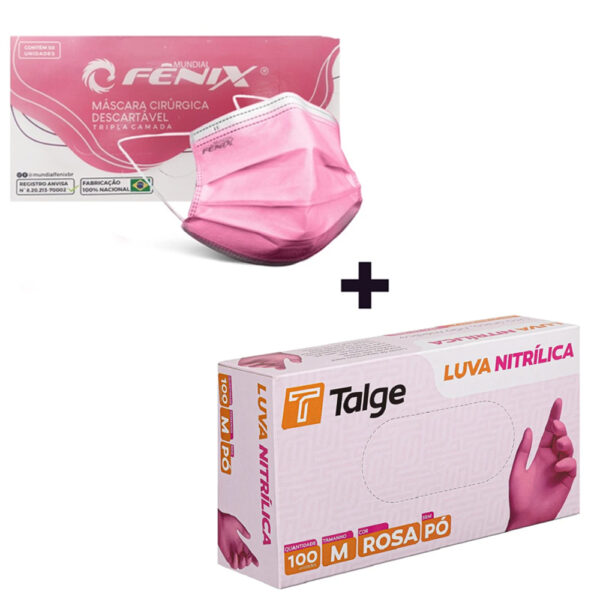 Kit Mascara Fênix + Luva Talge M Rosa