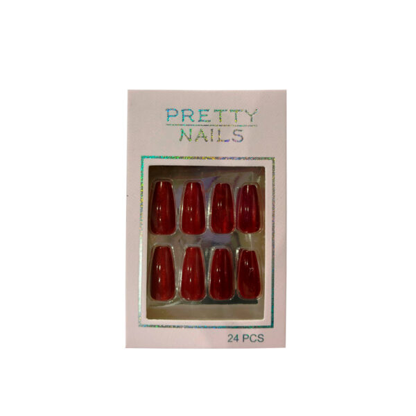 Unha Postiça Olho de Gato Pretty Nails Vermelho Cereja Glitter 24 Unidades