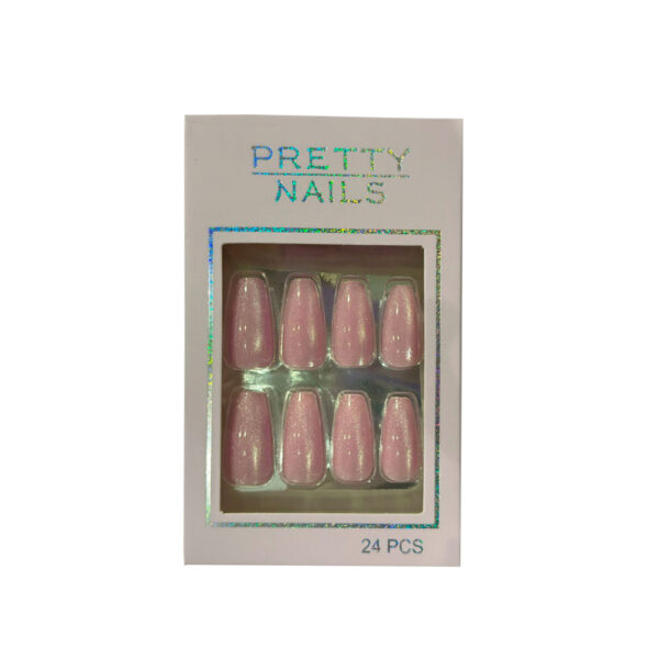Unha Postiça Olho de Gato Pretty Nails Rosa Glitter 24 peças