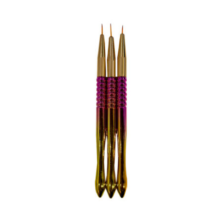 Kit Pincel Fino Rosa e Dourado 3 Unidades