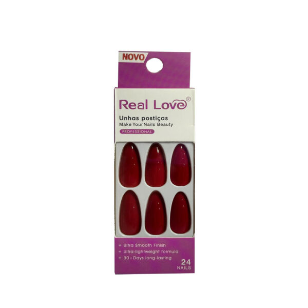 Unha Postiça Vermelho Almond Real Love 24 Unidades