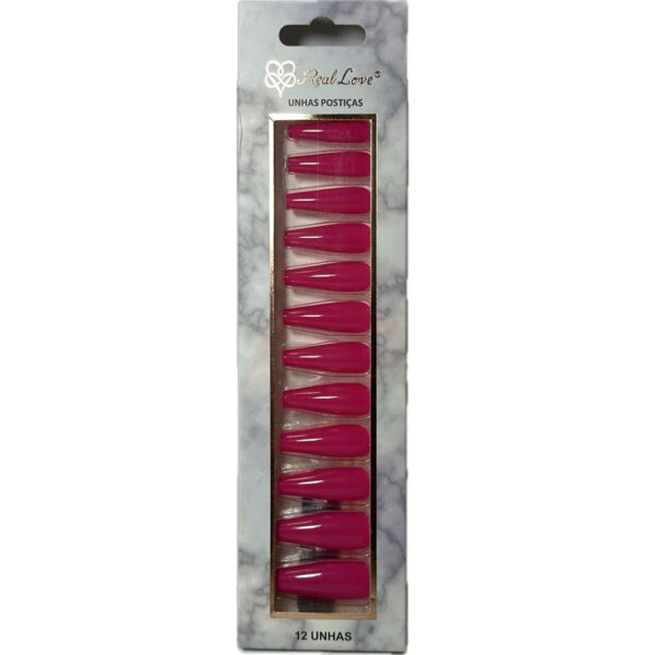 Unhas Postiças Autocolante Bailarina Real Love Rosa com 12 peças