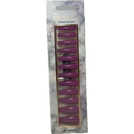 Unhas Postiças Autocolante Bailarina Real Love Roxo com 12 peças