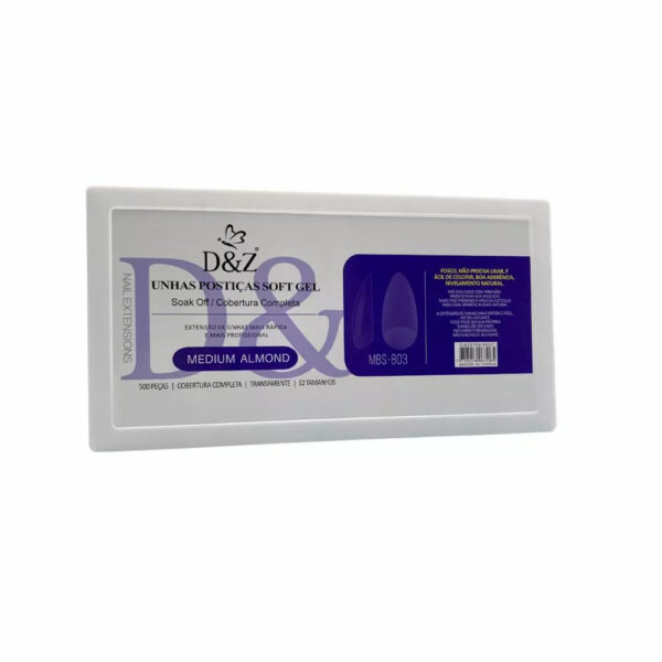 Unha Postiça Soft Gel Medium Almond Base Fosca DZ 500 unidades