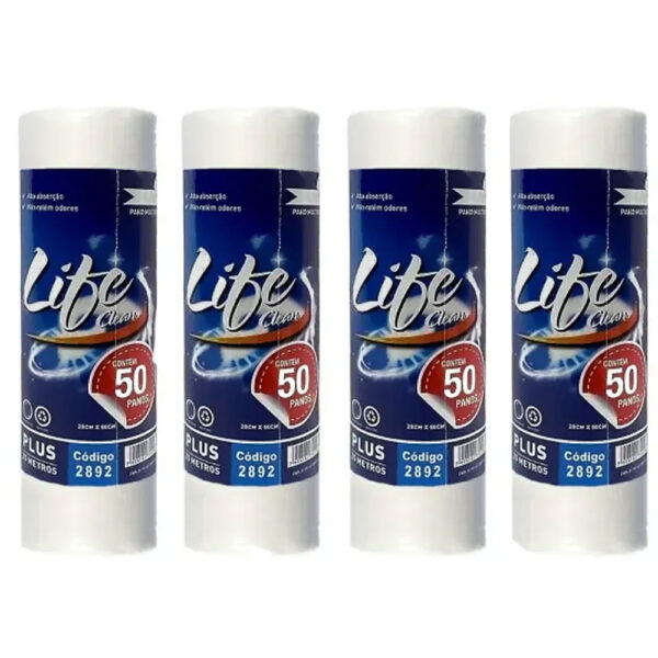 Kit 4 Pano Multiuso Life Clean Branco 50 unidades #PG3
