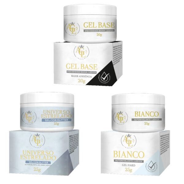 Kit Géis AGL - Gel Base + Bianco + Universo Estrelado