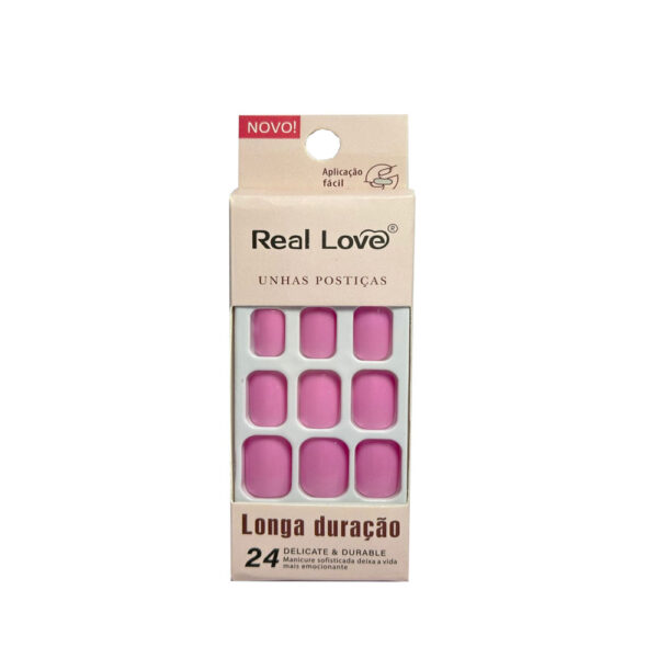 Unha Postiça Rosa Real Love 24 Unidades