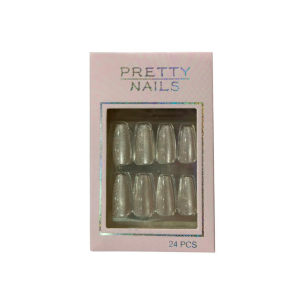 Unha Postiça Olho de Gato Pretty Nails Transparente Glitter 24 Unidades
