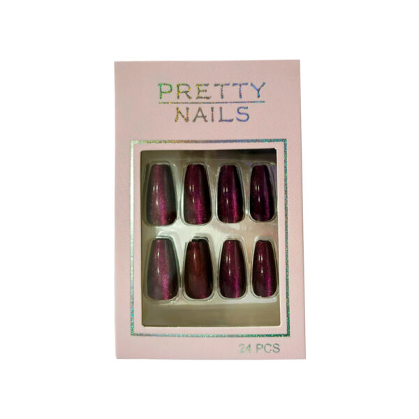 Unha Postiça Olho de Gato Pretty Nails Roxo Glitter 24 Unidades