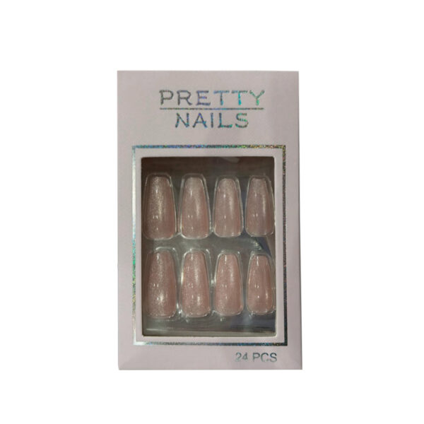 Unha Postiça Olho de Gato Pretty Nails Rosa Claro Glitter 24 Unidades