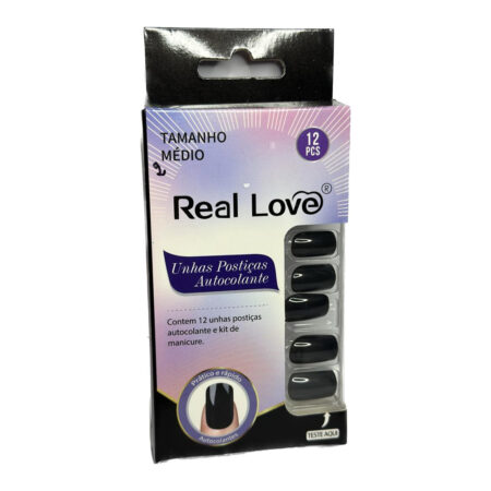 Unhas Postiças Autocolante Real Love Preta 12 unidades