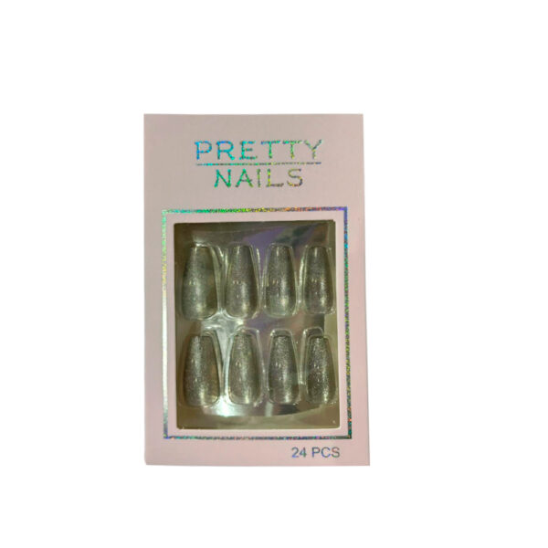 Unha Postiça Olho de Gato Pretty Nails Cinza Glitter 24 Unidades