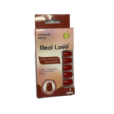 Unha Postiça Autocolante Vermelha Real Love 12 Unidades