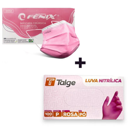 Kit Mascara Fênix + Luva Talge P Rosa