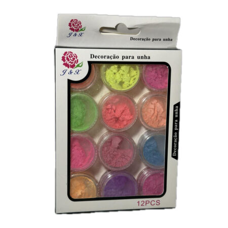 Kit Pó Cromado Neon Colorido JX 12 unidades