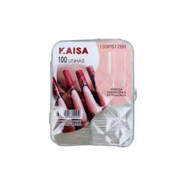Postiça Curvatura C Extra Longa Transparente Kaisa 100 Unidades