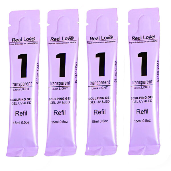 Kit 4 Gel Real Love Transparent 1 Refil 15ml #PG3