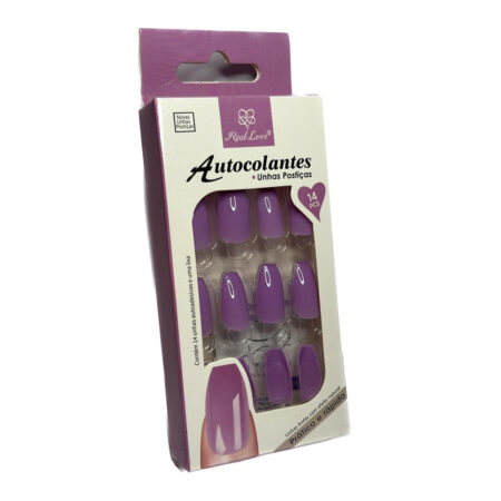 Unhas Postiças Autocolantes Real Love Lilás 14 peças