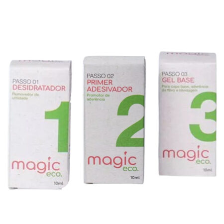 Kit Preparadores Magic Eco Desidratador 1 + Primer Adesivador 2 + Gel Base 3 10ml