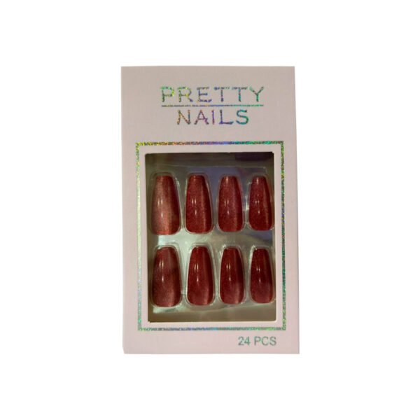 Unha Postiça Olho de Gato Pretty Nails Vermelho Glitter 24 peças