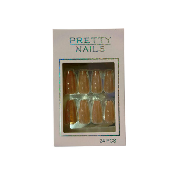 Unha Postiça Olho de Gato Pretty Nails Nude Glitter 24 Unidades