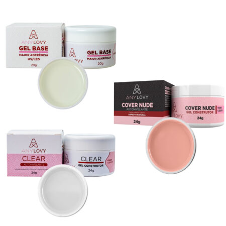 Kit Géis Anylovy - Gel Base + Clear + Cover Nude