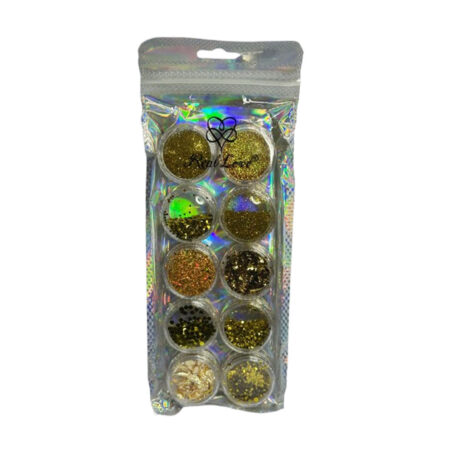 Kit Glitter e Folha de Ouro Dourado Real Love 10 unidades