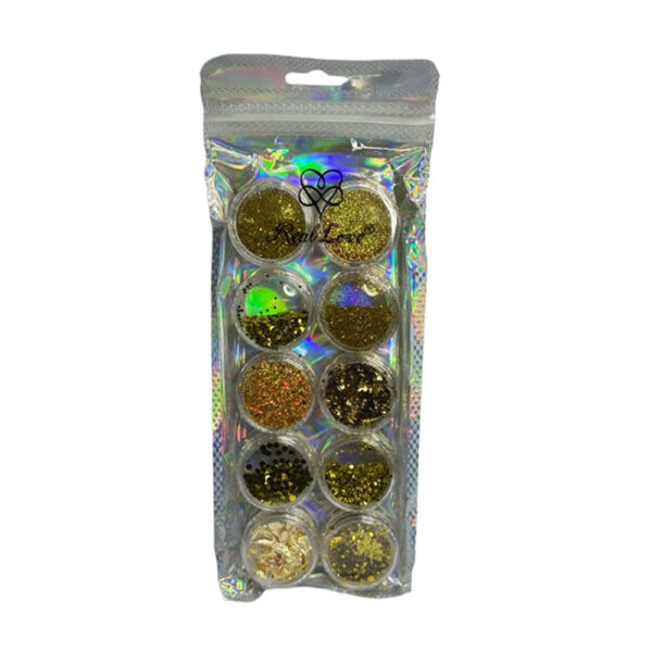 Kit Glitter e Folha de Ouro Dourado Real Love 10 unidades