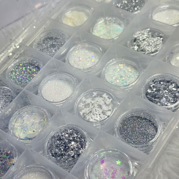 Kit Glitter Branco e Prata Fingertip 24 unidades - Imagem 2