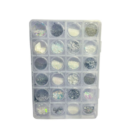 Kit Glitter Branco e Prata Fingertip 24 unidades