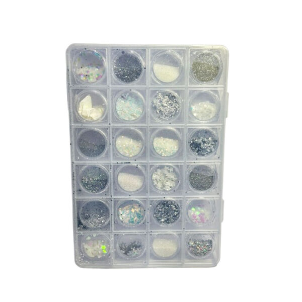 Kit Glitter Branco e Prata Fingertip 24 unidades
