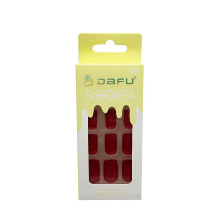 Unha Postiça Vermelho Quadrada Fashionista Dafu 12 unidades