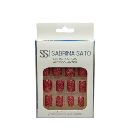 Unha Postiça Rosa Escuro Glitter Quadrado Sabrina Sato 12 unidades