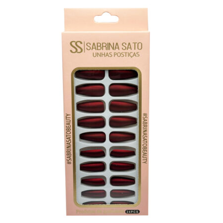 Unha Postiça Vermelho Sangria Bailarina Fosca Sabrina Sato 24 unidades