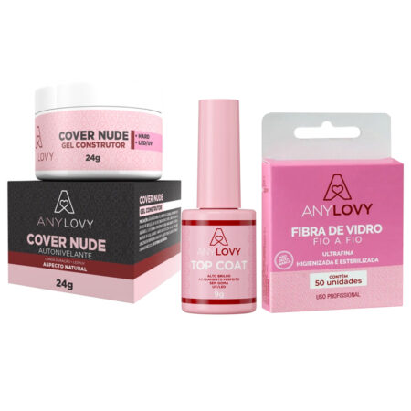 Kit Top Coat AnyLovy + Gel AnyLovy Cover Nude + Fibra de Vidro AnyLovy